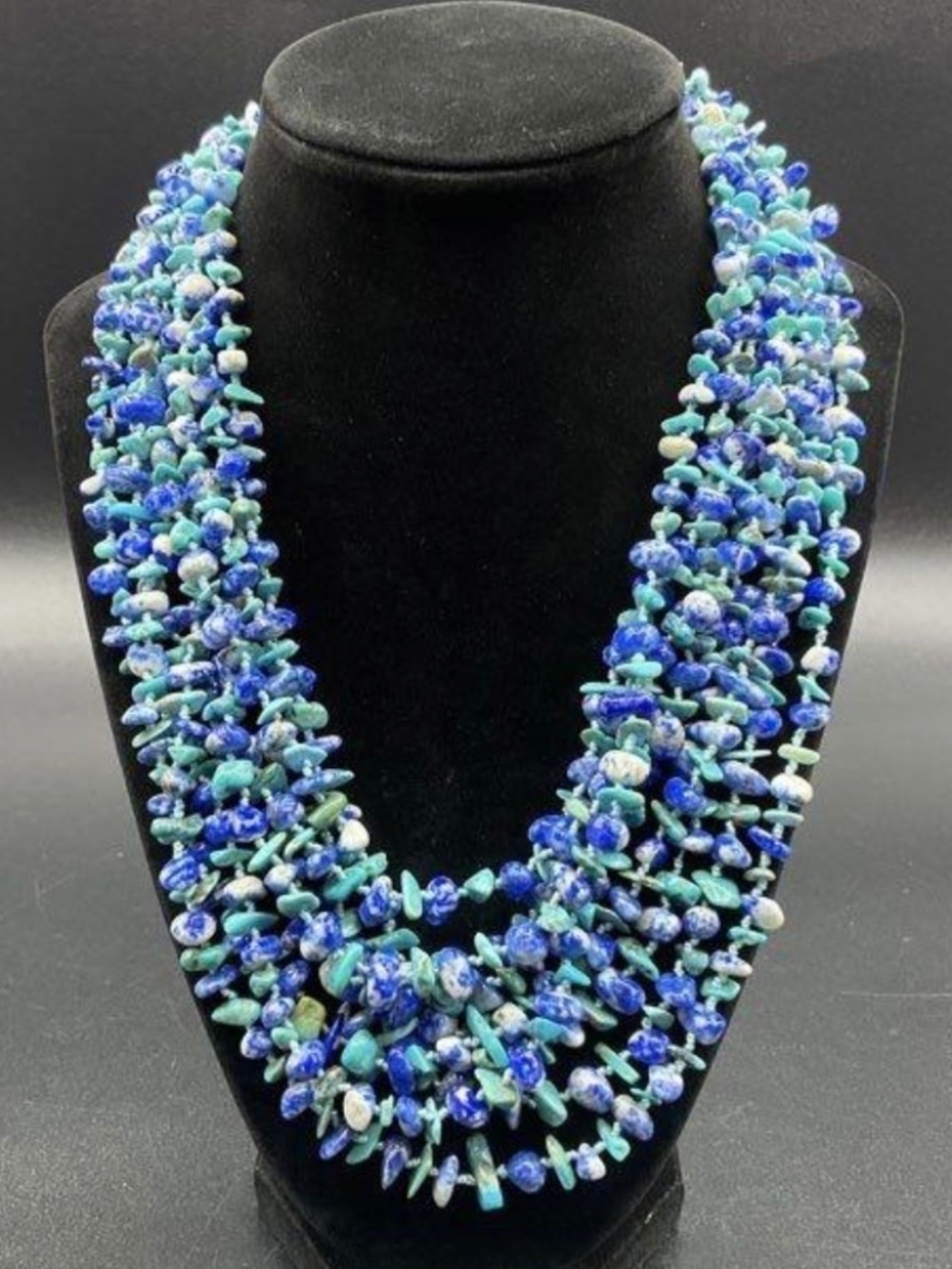 Massive 8-Strand Turquoise and Sodalite Chunk Necklace - Southwestern Statement
